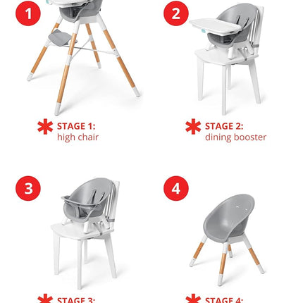 Skip Hop Baby High Chair 4 in 1 Convertible High Chair, EON, Grey/White