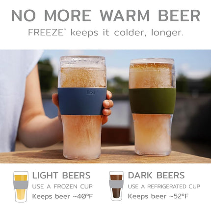 Host Freeze Beer Glasses, 16 ounce Freezer Gel Chiller Double Wall Plastic Frozen U.S. Pint (473ml / .83 UK Pint) Glass, Set of 2 - Grey (3309)