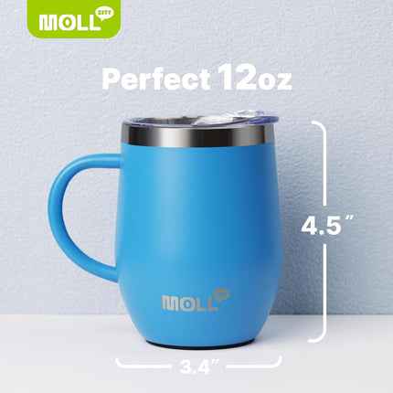 Mollcity Tumbler with Lid and Straw-12 oz Stainless Steel Double Wall Vacuum Insulated Tumbler Cup with Handle (Sky Blue-Apple Green)