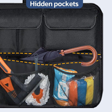 Organizador de Maletero para Coche Tecfino con Tapa, Compatible con SUV/Camioneta, Gran Capacidad, 6 Bolsillos y 3 Bolsas de Malla
