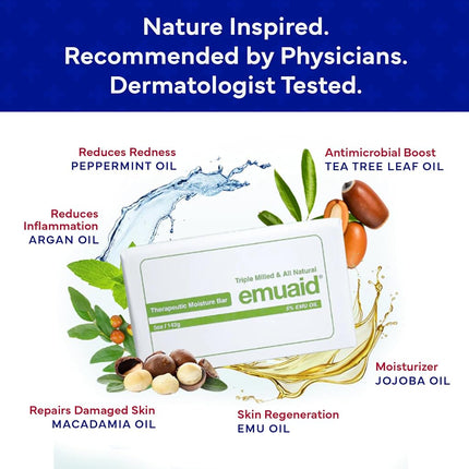 Emuaid Therapeutic Moisture Bar 5oz Bath Soap Skin Dermatitis Psoriasis Eczema