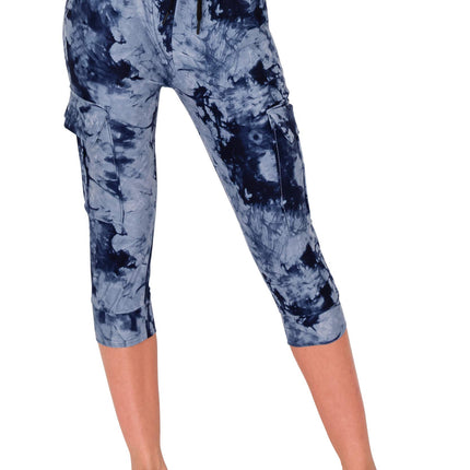 ALWAYS Pantalones Deportivos Capri Jogger Tie Dye para Mujer - Corte Ajustado Ligeros Premium Suaves Elásticos Bolsillos Pantalones 1911 Azul Marino M
