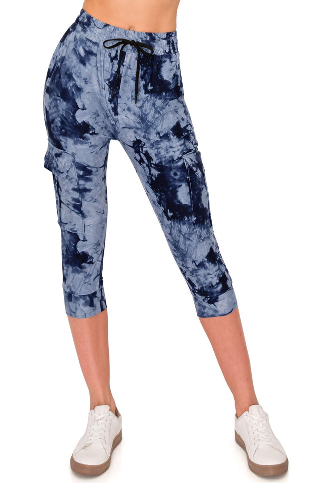 ALWAYS Women's Tie Dye Capri Jogger Sweatpants - Skinny Fit Lightweight Premium Soft Stretch Pockets Pants 1911 Navy M