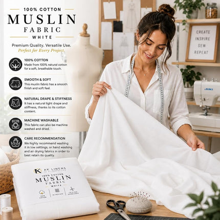 AK TRADING CO. Muslin Fabric/Textile Bleached - Draping Fabric - Bleached White 10 Yards Medium Weight - 100% Cotton (60in. Wide)