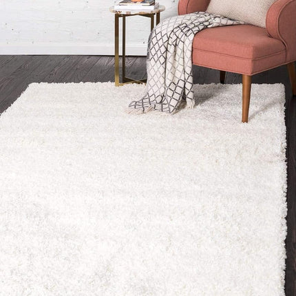 Unique Loom Solo Solid Shag Collection Area Rug- Modern Plush Rug Lush & Soft (6' 0 x 9' 0 Rectangular, Snow White)