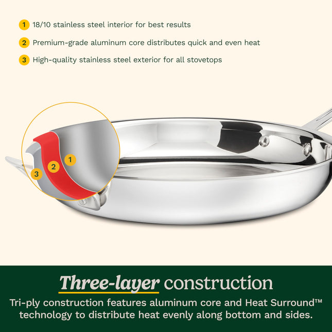 Cuisinart 3 Piezas PureClad, Juego de Sartenes de Acero Inoxidable de Triple Capa, PCST22-81012