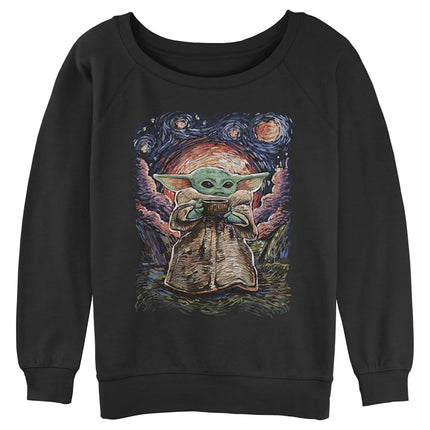 STAR WARS Suéter de manga raglán Mandalorian Sipping Starries con pespuntes para mujer, negro, extragrande, negro, extragrande
