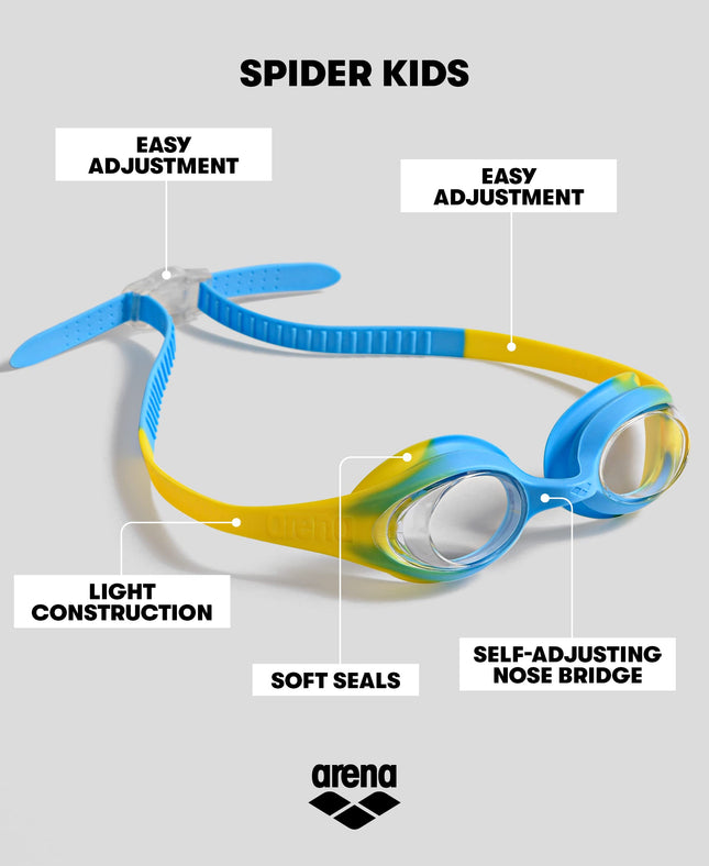 ARENA Spider Kids Swimming Goggles For Children, Pool Goggles With UV Protection, Self-Adjusting Nose Bridge, Hypoallergenic Silicone Seals, Anti-Fog Treatment, 2-5 Years