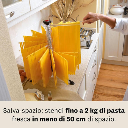 Marcato Tacapasta Pasta Drying Rack - Dry Up to 2Kg of Fresh Pasta | 16 Sturdy Rods | Space-Saving Rack | Quick-Closing Mechanism | Durable | Practical and Attractive Addition to Your Cooking Routine