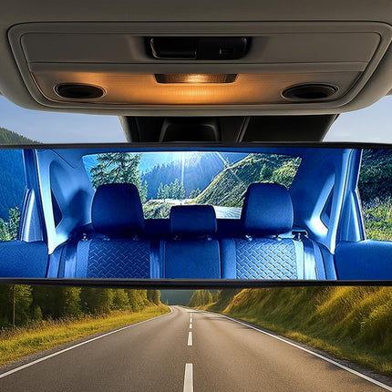 ICBEAMER 14.2" Car Rear View Mirror, HD Blue Tint, Panoramic Wide Angle Flat Surface, 2 Interior Retractable Rubber Clips, Anti Glare, Automotive Accessories Universal for Truck, Car, SUV, 1 Pack