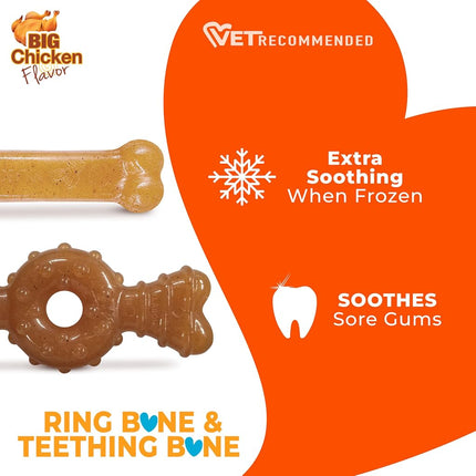 Nylabone Gentle Puppy Dog Teething Flexi Ring and Bone, Chicken Flavour, Medium, for Puppies Up to 16 kg (Twin Pack)