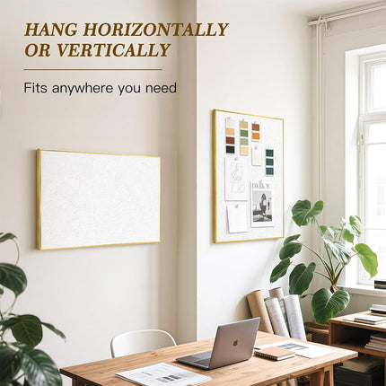 QUEENLINK Fabric Bulletin Board, 30" x20", Gold Aluminum Frame, White