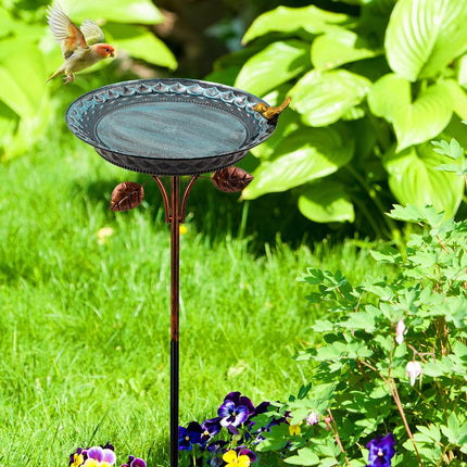 VEWOGARDEN 38 Inch Height Metal Bird Bath for Outside, Standing Bird Bath with Stake for Outdoors Garden Yard Patio Decoration, Light Blue