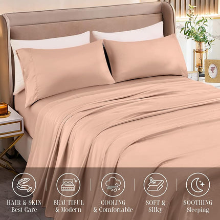 Elegant Comfort Luxurious 4-Piece Silky Satin Sheet Set, Skin and Hair Friendly, Wrinkle, Fade, Stain Resistant with Deep Pockets Fitted Sheet, Cooling Soft Satin Sheet Set, Twin, Dusty Rose