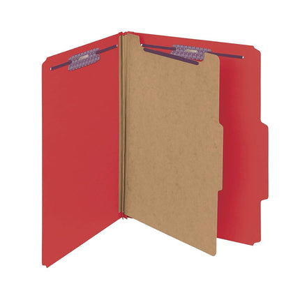 Smead Pressboard Classification File Folder with SafeSHIELD Fasteners, 1 Divider, 2" Expansion, Letter Size, Bright Red, 10 per Box (13731) (Pack of 1)