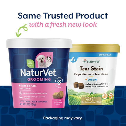 NaturVet – Tear Stain Plus Lutein – Eliminates Unsightly Tear Stains – Enhanced with Cranberry Extract, Marshmallow Root & Oregon Grape Root – for Dogs & Cats – 70 Soft Chews