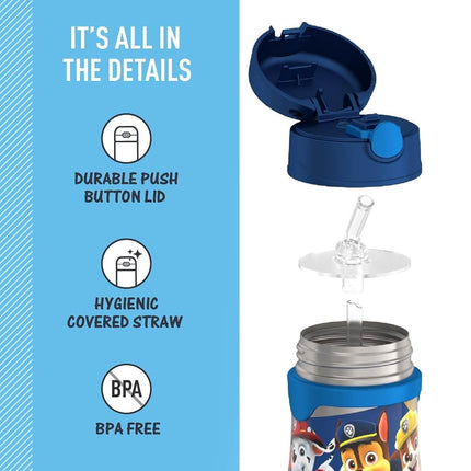 THERMOS Vacuum Insulated Stainless Steel 10oz Straw Bottle, PAW PATROL BOY