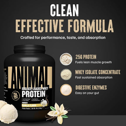 Universal Nutrition Animal Whey Isolate Loaded Whey Protein Powder Supplement, Vanilla, 4 Pound