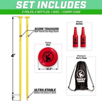 GoSports Tipsy Toss Game Set - Flying Disc Bottle Drop Yard Game - Standard