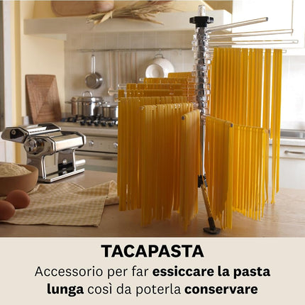 Marcato Tacapasta Pasta Drying Rack - Dry Up to 2Kg of Fresh Pasta | 16 Sturdy Rods | Space-Saving Rack | Quick-Closing Mechanism | Durable | Practical and Attractive Addition to Your Cooking Routine
