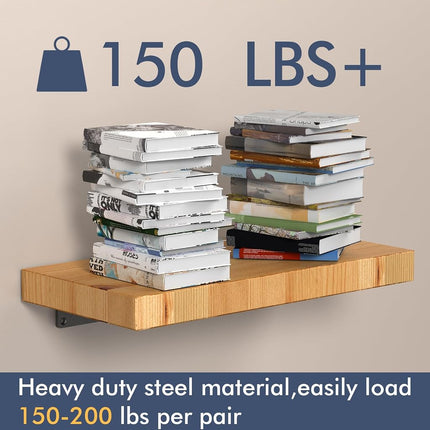 Starunder 4 Pack Floating Shelf Brackets,12 inch Heavy Duty Industrial Shelf Bracket, Black Metal L Brackets for Shelves Support DIY(1/5 Inch Thicked)