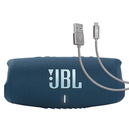 JBL Charge 5 (Bleu sarcelle) + Ensemble avec câble tressé USB-C de recharge et synchronisation Case Logic (1,8 m, gris)