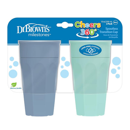 Dr. Brown's Cheers 360 Spoutless Training Cup, 9m+, 10 Ounce, Blue/Aqua, 2 Count