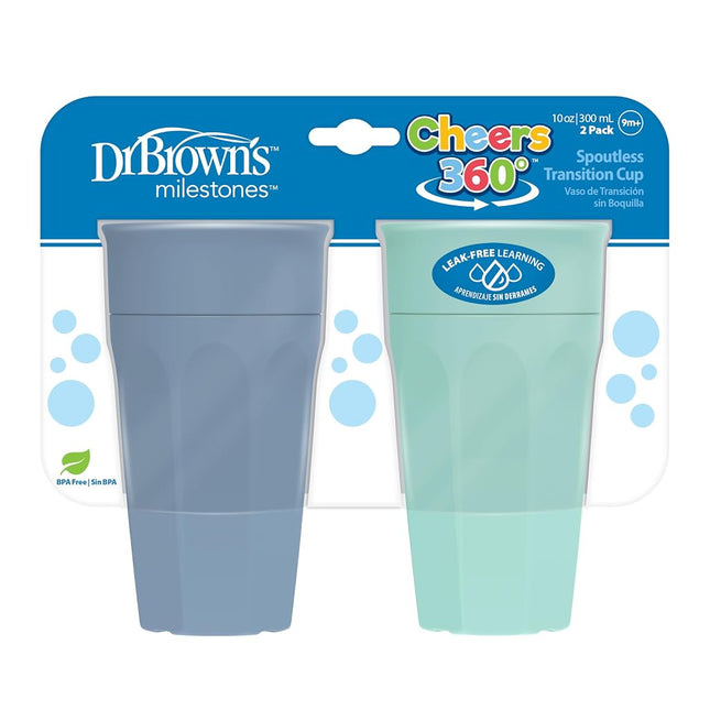 Dr. Brown's Cheers 360 Spoutless Training Cup, 9m+, 10 Ounce, Blue/Aqua, 2 Count