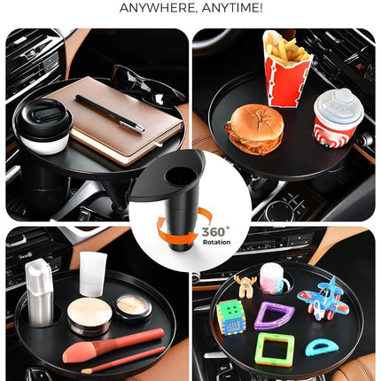 FLORICH Car Tray and Cup Holders, 360° Rotating Car Desk for Laptop, Upgraded Steering Wheel Tray, Car Food Tray Table for Eating, Automatic Center Console Cup Holder Universal Fit