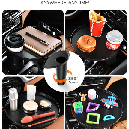 FLORICH Car Tray and Cup Holders, 360° Rotating Car Desk for Laptop, Upgraded Steering Wheel Tray, Car Food Tray Table for Eating, Automatic Center Console Cup Holder Universal Fit