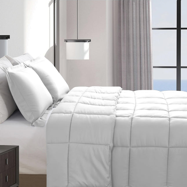Elegant Comfort Edredón alternativo de plumón de 3 piezas con costuras en caja y fundas – Ultrasuave para todas las estaciones, inserto de edredón con pestañas en las esquinas, juego de edredón mullido y acogedor de 3 piezas, individual, blanco
