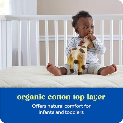 Sealy Baby Quilted Organic Cotton Top Breathable Fitted Waterproof Infant Crib Mattress Protector Pad and Toddler Bed Cover, Durable and Comfortable Topper, Machine Washable, 52” x 28”- Cream