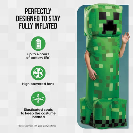 Disguise Official Minecraft Creeper Costume Kids, Minecraft Inflatable Costume Fancy Dress Up Outfit Halloween Birthday World Book Day Costumes for Boys Children One Size