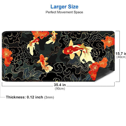 IMAYONDIA Japanese Koi Desk Mat (35.4x15.7 in), Extended Large Gaming Mouse Pad, Long Desk Pad with Stitched Edge, Black Gold Mouse Mat Desk Pad Office Accessories Decor Gift
