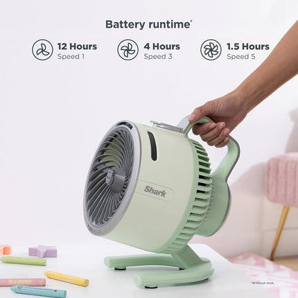 Shark FlexBreeze HydroGo Fan + Car Charger � Ultra-powerful portable fan that mists indoors & outdoors. 5 speeds, 2 bonus modes, & evaporative misting, Spruce, FA052QGN