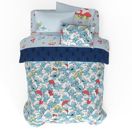 Franco The Smurfs Kids Bedding Super Soft & Cozy Reverisble Microfiber Comforter and Sheet Set with Sham, 7 Piece Queen Size, (Officially Licensed Product)