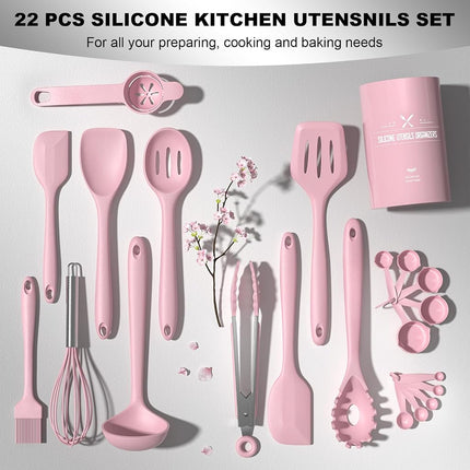 Umite Chef Kitchen Utensils Set, 22Pcs Silicone Cooking Utensils Set, Heat Resistance Silicone Ktchen Spatulas Set with Holder, Cooking Gadgets Tools Set for Nonstick Cookware, Dishwasher Safe(Pink)