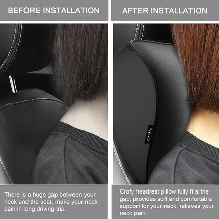Crofy 2-Pack Car Neck Pillow, Softness Car Headrest Pillow for Driving with Adjustable Strap, 100% Memory Foam and Breathable Removable Cover, Comfortable Ergonomic Design, Black