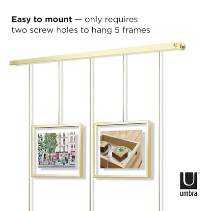 Umbra Exhibit Picture Frame Set, Adjustable Wall Mount, Set of 5, Brass