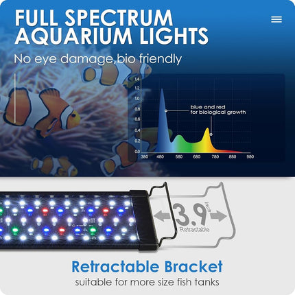 Gamalta Aquarium Light, 18W 24/7 Natural Mode Aquarium Light, Sunrise/Daylight/Moonlight Mode and Custom Mode with Expandable Bracket, Adjustable Timer and 7 Color Brightness for 18~24IN Fish Tank