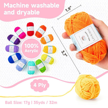 40 Acrylic Yarn Skeins 2000 Yards Craft Yarn with Reusable Canvas Bag Includes 6 E-Books 2 Crochet Hooks 2 Weaving Needles 4 Locking Stitch Markers for Crochet & Knitting by Inscraft
