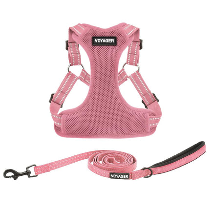 Best Pet Supplies Voyager Adjustable Dog Harness Leash Set with Reflective Stripes for Walking Heavy-Duty Full Body No Pull Vest with Leash D-Ring, Breathable All-Weather Wear - Pink, M