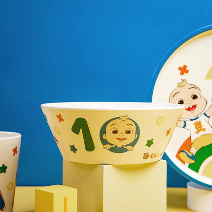 Zak Designs CoComelon Kids Dinnerware Set 3 Pieces, Durable and Sustainable Melamine Bamboo Plate, Bowl, and Tumbler are Perfect for Dinner Time with Family (JJ, Cody, Nina)