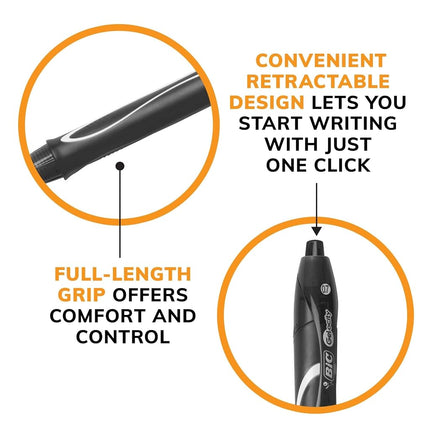 Bolígrafos de gel retráctiles BIC Gelocity Quick-Dry, punta mediana, 0.7 mm, cuerpo negro, tinta negra, paquete de 4 bolígrafos