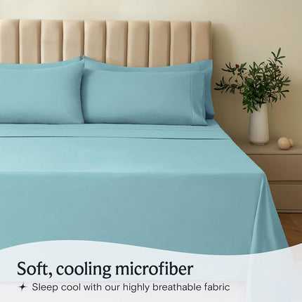 LuxClub 4 PC Sheet Set Bamboo Sheets Deep Pockets 18Inch Eco Friendly Wrinkle Free Sheets Hypoallergenic Anti-Bacteria Machine Washable Hotel Bedding Silky Soft - Aqua Single