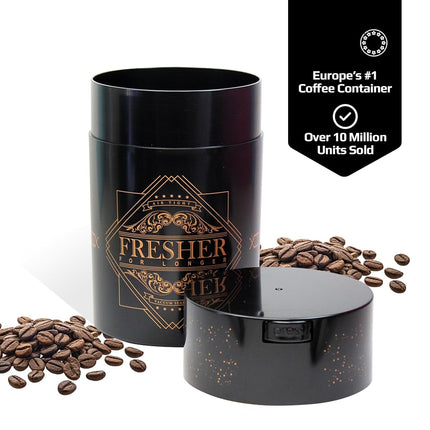 Coffeevac 1LB – Patented Airtight Container | Multi-use Vacuum Container Works as Smell Proof Containers for Ground Coffee and Coffee Bean Containers. Black with Gold Logo