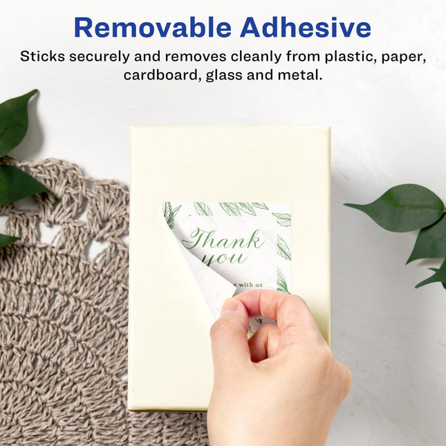 Avery Matte White Removable Square Labels with Sure Feed Technology, Print-to-The-Edge, 2" x 2", 1,200 Removable Labels, Laser/Inkjet Printable Labels