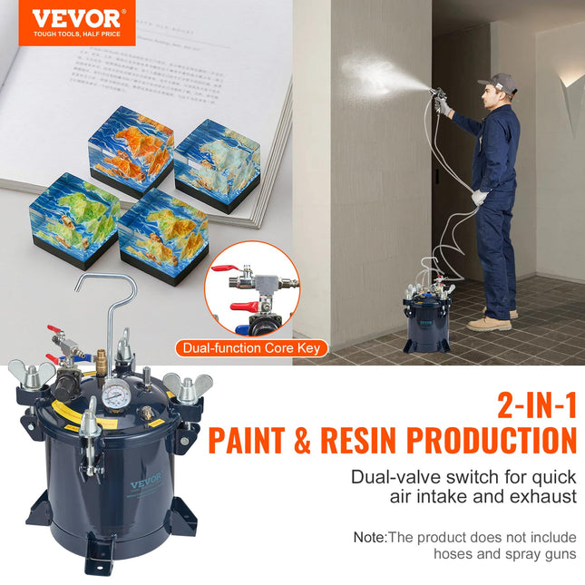 VEVOR Spray Paint Pressure Tank, 10L/2.5 Gallon, 70 PSI, Max Air Paint Pressure Pot, with Metal Rack and Leak Repair Sealer, for Spray Paint and