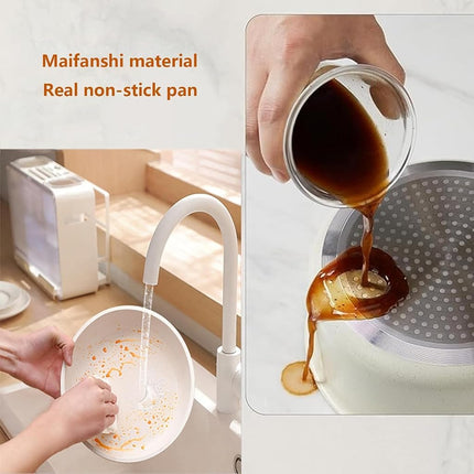 Cookware Set, Pots and Pans Set Non Stick, 12 Pcs Cookware Set for Cooking, Kitchen Cooking Set Frying Pan Nonstick Sauce Pans with Lid and Detachable Handle, Beige