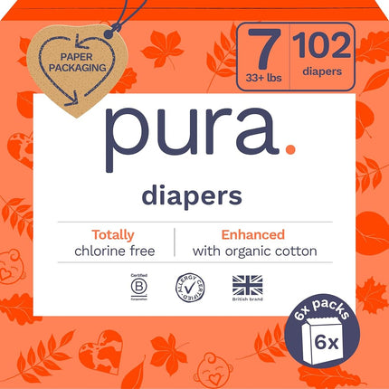 Pura Size 7 Eco-Friendly Diapers (33+lbs) Hypoalle